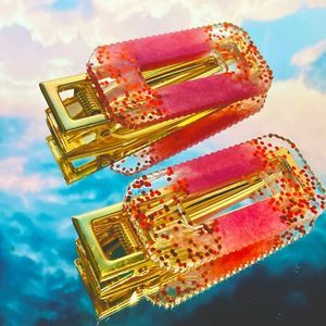 Red glitter & pink gold barrette